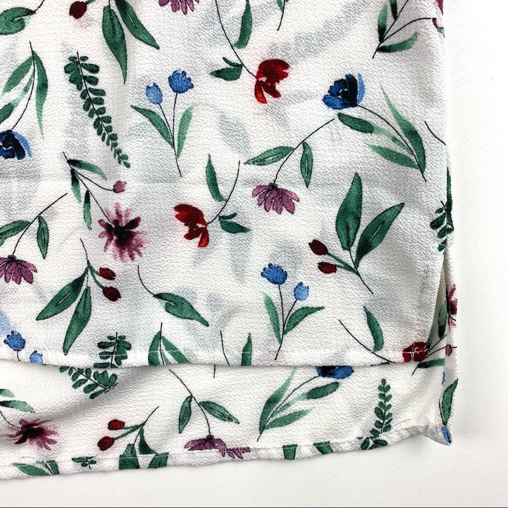 c&e White Sleeveless Floral Foliage Hi Lo Keyhole Neck Crepe Tank Top Medium - Picture 4 of 7
